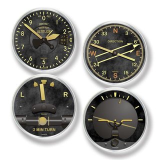 Glasuntersetzer Flugzeuginstrumente 4-er Set "Vintage" rund